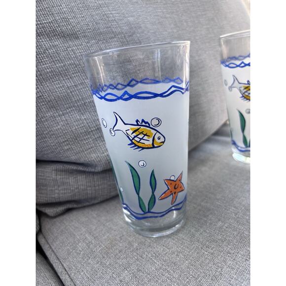 Vintage KIG Nautical Glass Tumbler (s) LOT OF 4 Tropical Fish Clear Frosted - Picture 5 of 8